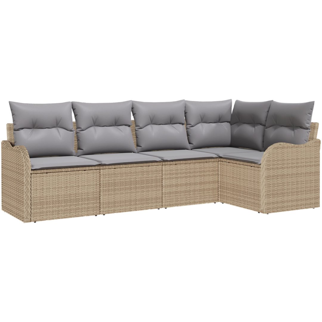 5-delars trädgårdsoffa med kuddar beige poly rotting vidaXL Stor – bild 2