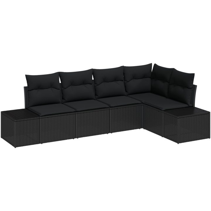 5-delars trädgårdsoffa med kuddar i svart polyrotting vidaXL 264 x 154 x 85 cm – bild 2