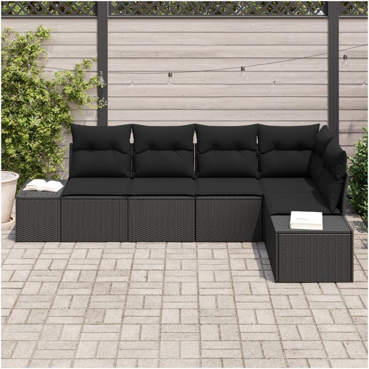 5-delars trädgårdsoffa med kuddar i svart polyrotting vidaXL 264 x 154 x 85 cm – bild 3