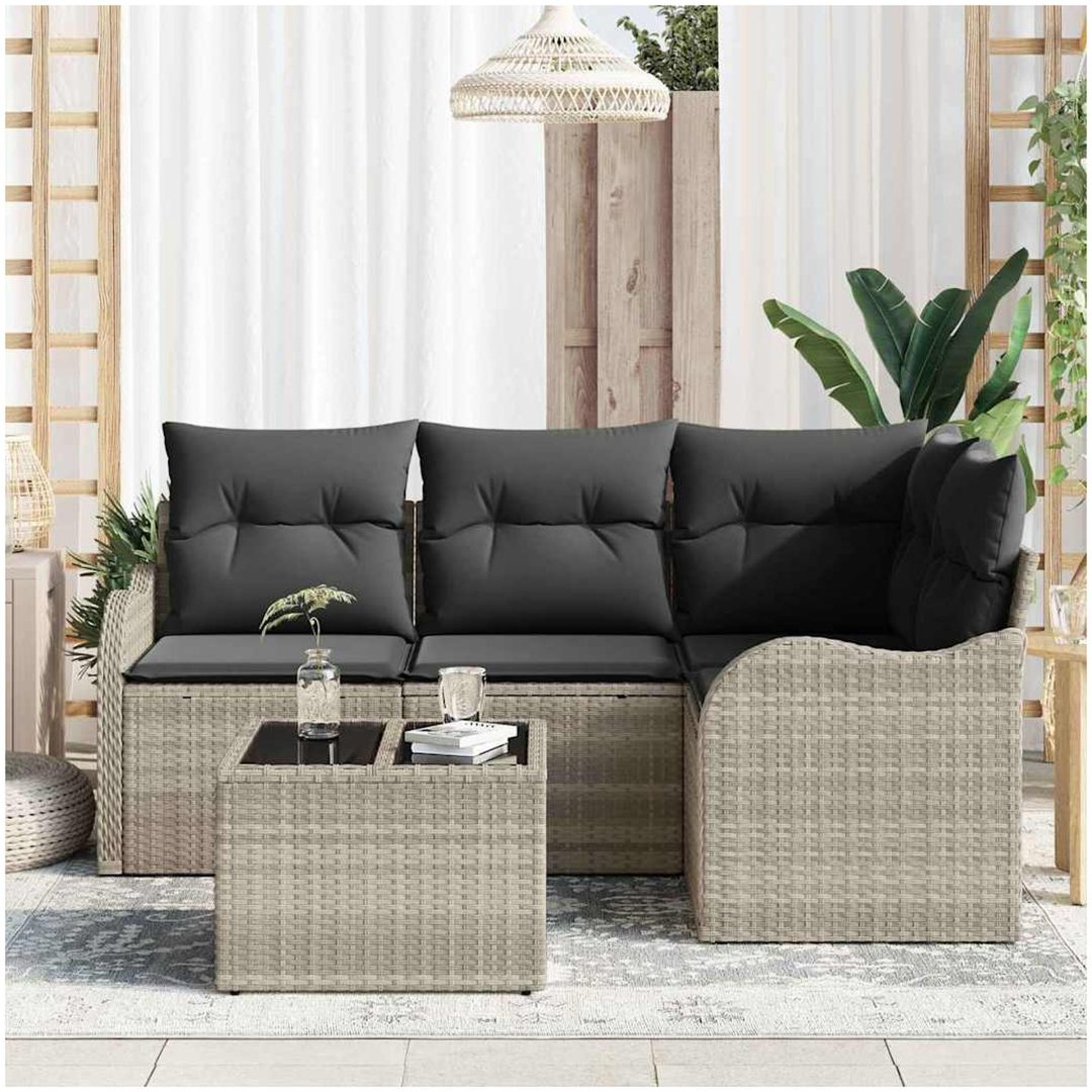 5 Delars Trädgårdsoffa Set med Kuddar Grå Poly Rattan vidaXL Stor – bild 3