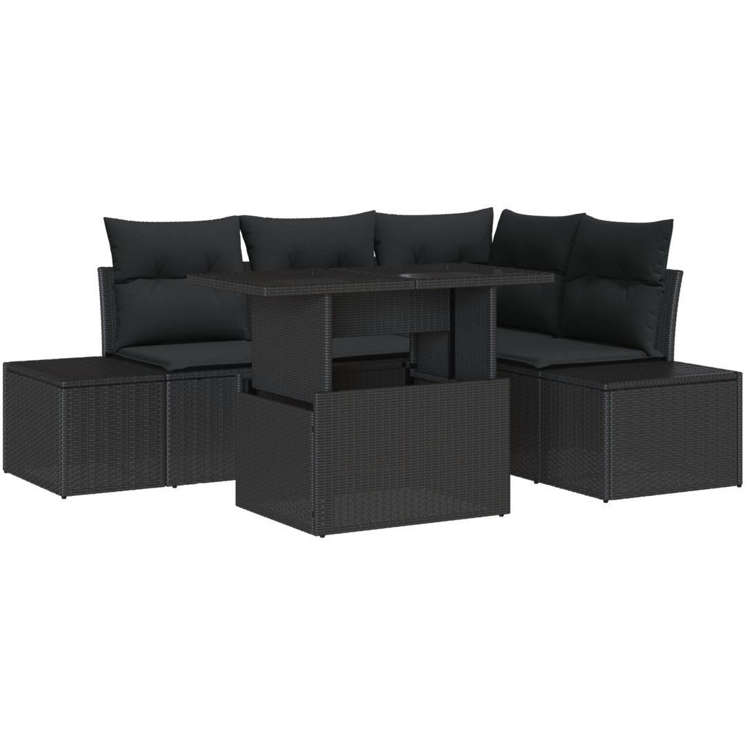 5-delars trädgårdsoffagrupp med kuddar, svart poly rattan vidaXL 100 x 55 x 73 cm – bild 2