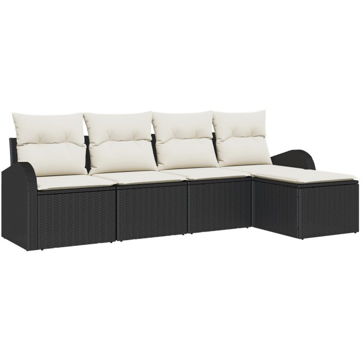 5 Delars Trädgårdsoffagrupp med kuddar Svart Poly Rattan vidaXL 234 x 117 x 85 cm – bild 2