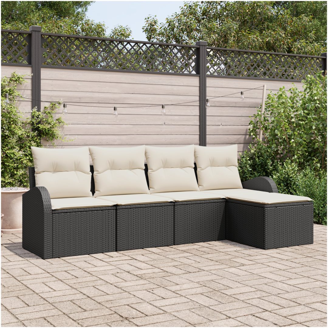 5 Delars Trädgårdsoffagrupp med kuddar Svart Poly Rattan vidaXL 234 x 117 x 85 cm