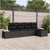 5-delars trädgårdsoffagrupp med kuddar svart poly rattan vidaXL 294 x 117 x 85 cm – miniatyr 1