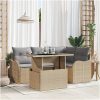 5-delars trädgårdsoffas med kuddar Beige polyrotting vidaXL Medium – miniatyr 1