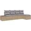 5-delars trädgårdsoffasats med kuddar beige polyrotting vidaXL 294 x 117 x 85 cm – miniatyr 2