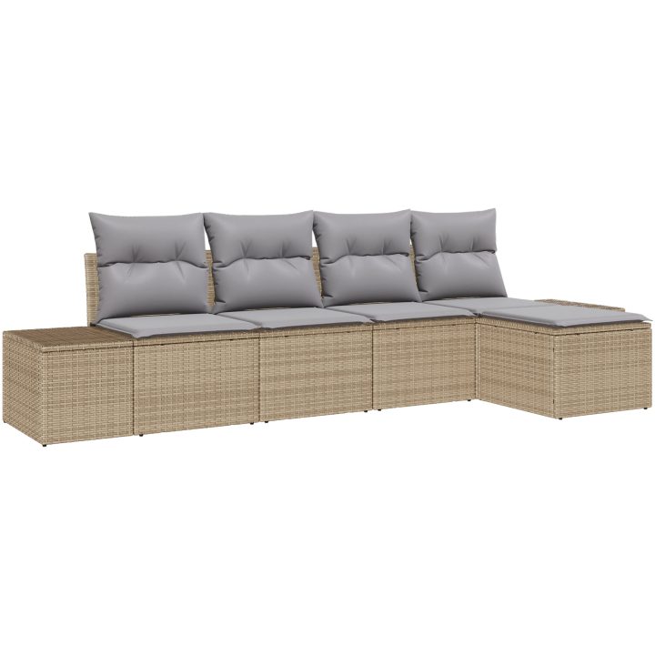 5-delars trädgårdsoffasats med kuddar beige polyrotting vidaXL 294 x 117 x 85 cm – bild 2