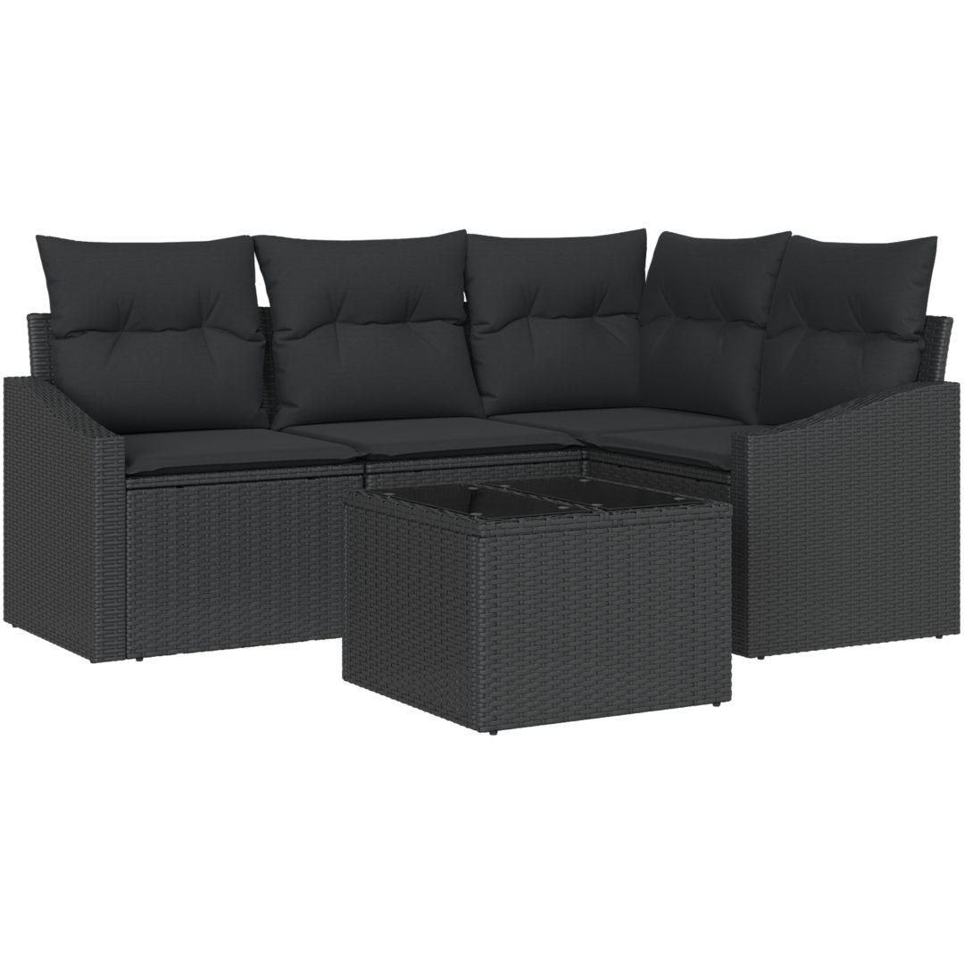 5-delars trädgårdsoffaset med kuddar Beige Poly Rattan vidaXL 178.5 x 123.5 x 85 cm – bild 2