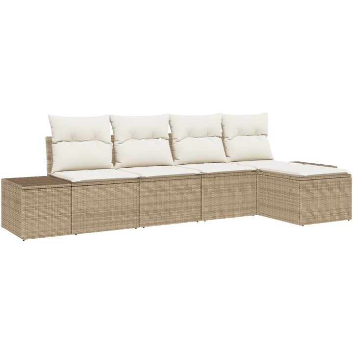 5-delars trädgårdsoffaset med kuddar beige poly-rattan vidaXL 294 x 117 x 85 cm – bild 2