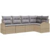 5-delars Trädgårdsoffaset med kuddar Beige Poly Rottning vidaXL 234 x 124 x 85 cm – miniatyr 2