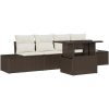 5-delars trädgårdsoffaset med kuddar, brun poly-ratt vidaXL 100 x 55 x 73 cm – miniatyr 2