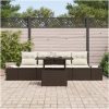 5-delars trädgårdsoffaset med kuddar, brun poly-ratt vidaXL 100 x 55 x 73 cm – miniatyr 3