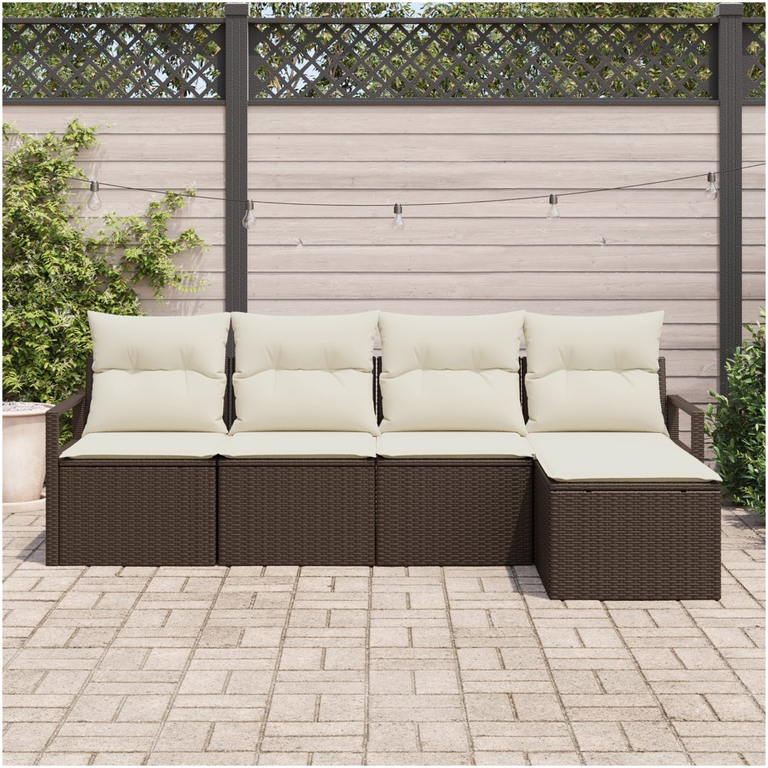 5-delars trädgårdsoffaset med kuddar brun poly rattan vidaXL Stor – bild 3
