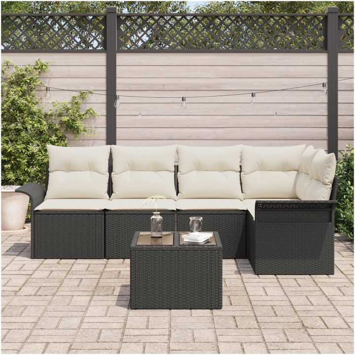 5-delars trädgårdsoffaset med kuddar, brunt av poly rattan vidaXL 242.5 x 132.5 x 85 cm – bild 3