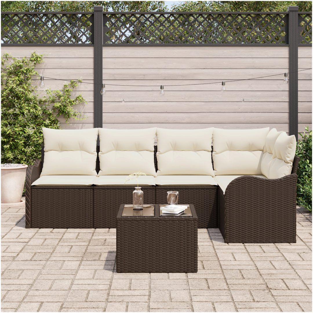 5-delars trädgårdsoffaset med kuddar grå poly rattan vidaXL 5 - Sits – bild 3