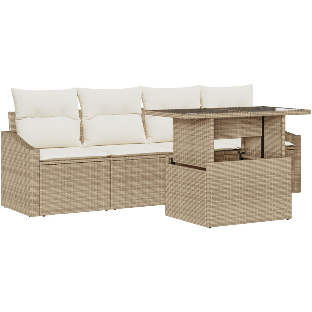 5-delars trädgårdsoffaset med kuddar i beige poly rattan vidaXL 100 x 55 x 73 cm – bild 2
