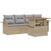 5-delars trädgårdsoffaset med kuddar i beige poly-rattan vidaXL Stor – miniatyr 2