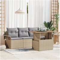 5-delars trädgårdsoffaset med kuddar i beige poly-rattan vidaXL