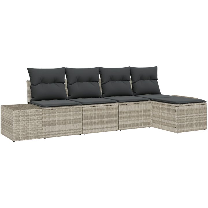 5-delars trädgårdsoffaset med kuddar i ljusgrå poly-rattan vidaXL 294 x 117 x 85 cm – bild 2