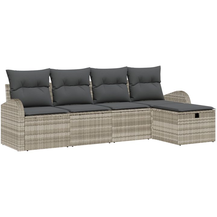 5 Delars Trädgårdsoffaset med Kuddar Ljusgrå Poly Rattan vidaXL 234 x 117 x 85 cm – bild 2