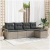 5-delars trädgårdsoffaset med kuddar ljusgrå poly rattan vidaXL 251 x 117 x 85 cm – miniatyr 1