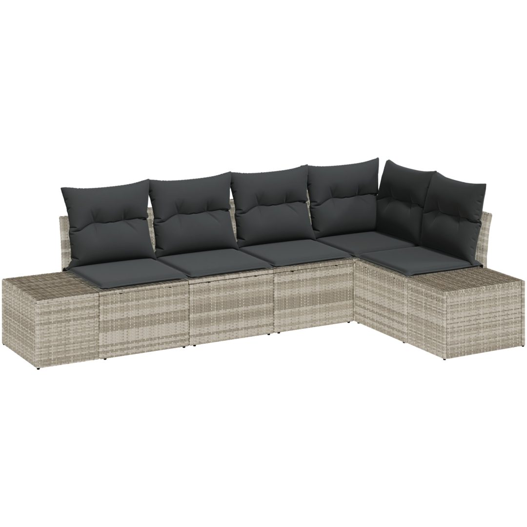 5-delars trädgårdsoffaset med kuddar ljusgrå poly rotting vidaXL 264 x 154 x 85 cm – bild 2