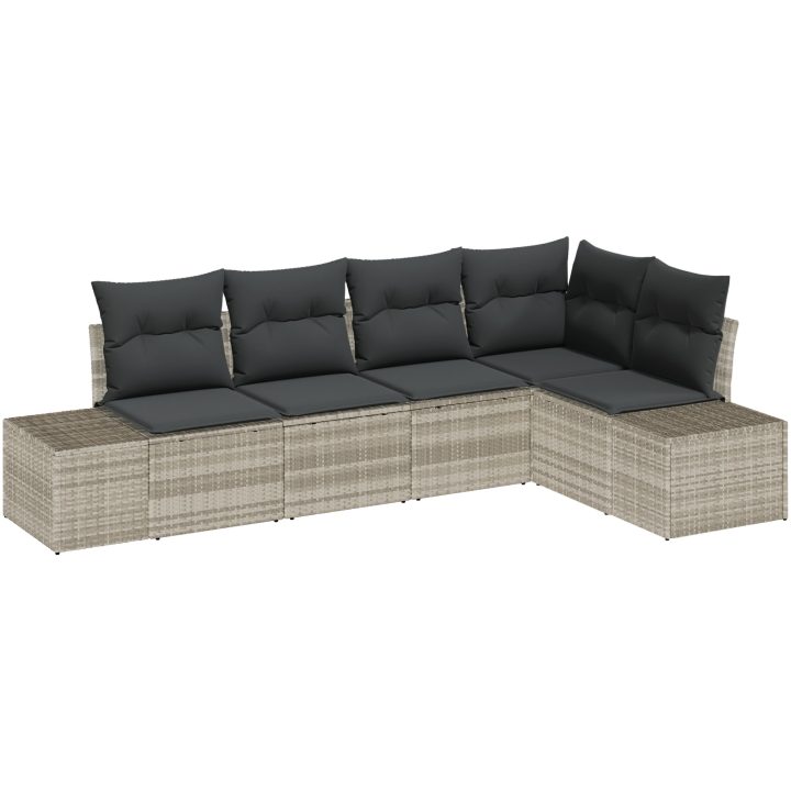 5-delars trädgårdsoffaset med kuddar ljusgrå poly rotting vidaXL 264 x 154 x 85 cm – bild 2