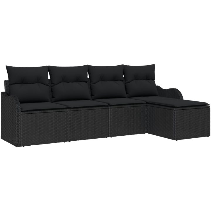 5-delars trädgårdsoffaset med kuddar svart poly rattan vidaXL Medium, 121 x 62 x 69 cm – bild 2