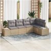 5-delars trädgårdsoffasett med kuddar Beige Poly Rattan vidaXL 264 x 154 x 85 cm – miniatyr 1