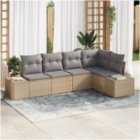 5-delars trädgårdsoffasett med kuddar Beige Poly Rattan vidaXL