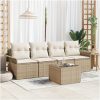5-delars trädgårdsoffasett med kuddar beige poly rotting vidaXL 4 - Delars set – miniatyr 1