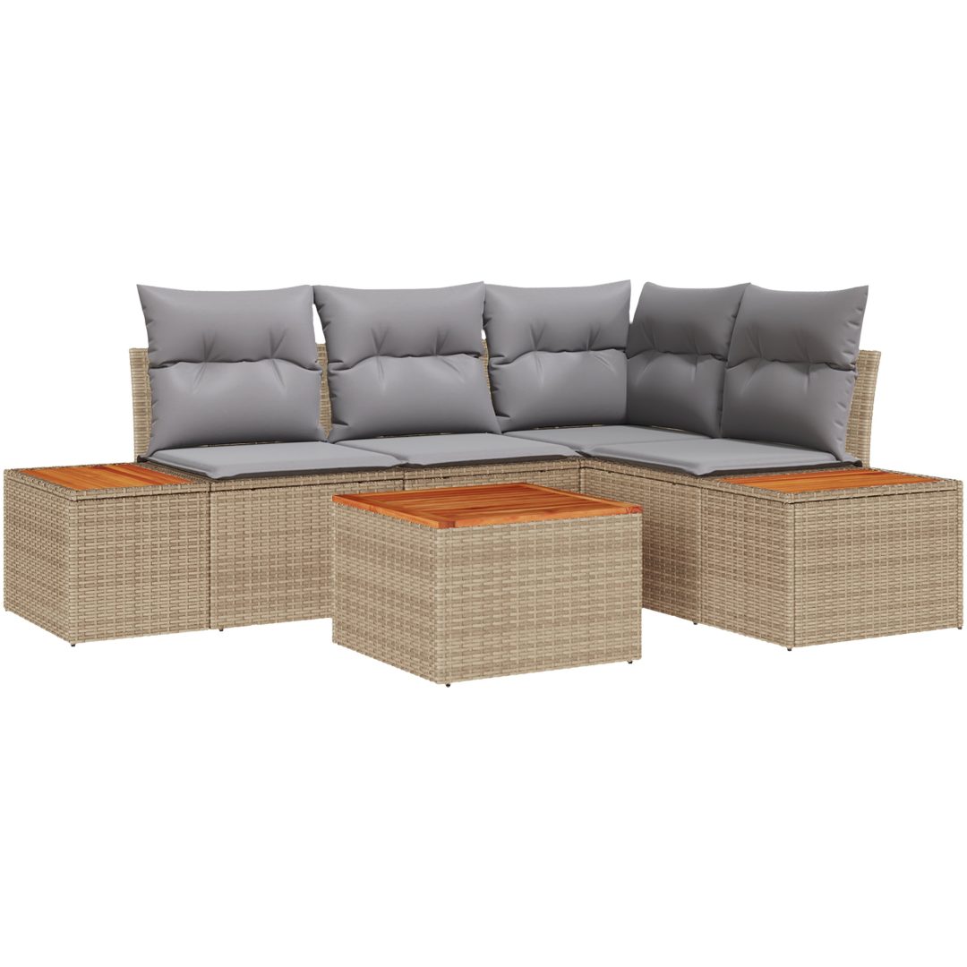5-delars trädgårdsoffasett med kuddar Beige Polyrotting Akacia vidaXL 55 x 55 x 37 cm – bild 2