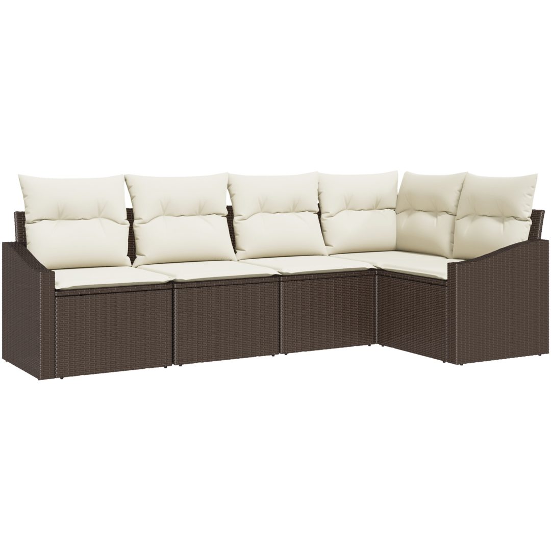 5-delars trädgårdsoffasett med kuddar brun poly rotting vidaXL 233.5 x 123.5 x 85 cm – bild 2
