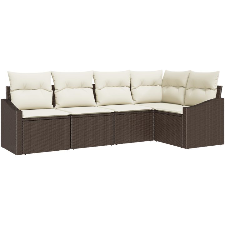 5-delars trädgårdsoffasett med kuddar brun poly rotting vidaXL 233.5 x 123.5 x 85 cm – bild 2