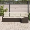 5-delars trädgårdsoffasett med kuddar brun poly rotting vidaXL 233.5 x 123.5 x 85 cm – miniatyr 3