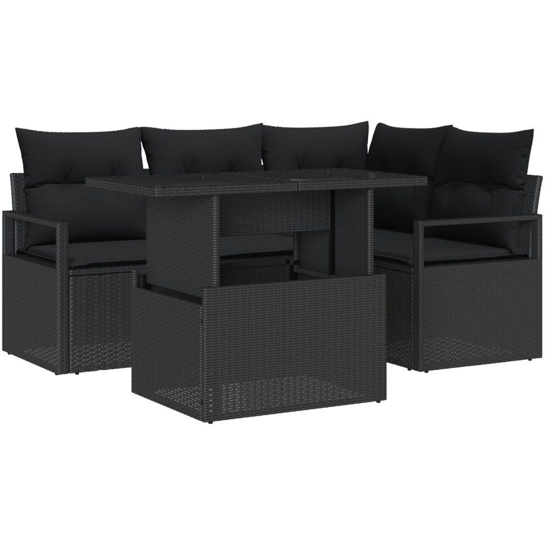 5-delars Trädgårdsoffasett med Kuddar Svart Poly Rattan vidaXL Medium – bild 2