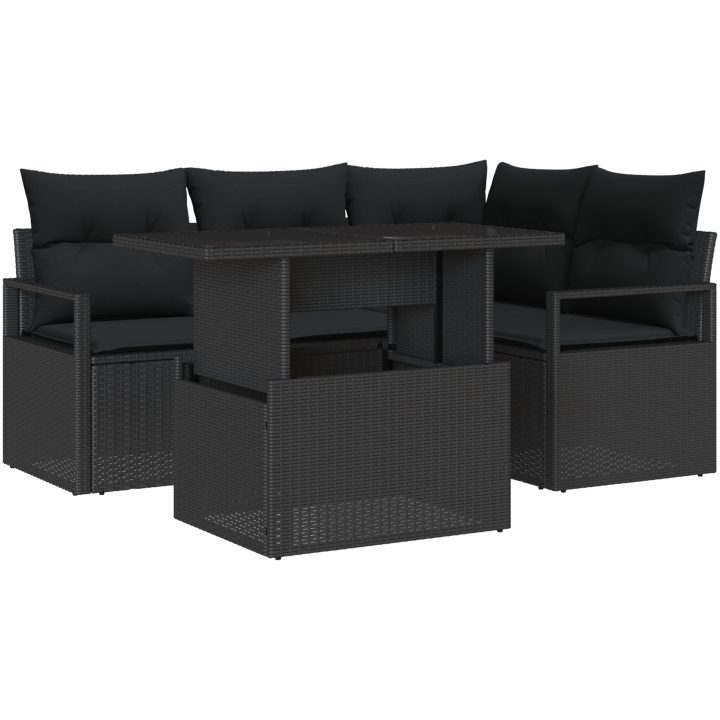 5-delars Trädgårdsoffasett med Kuddar Svart Poly Rattan vidaXL Medium – bild 2
