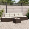 5-delars trädgårdsoffgrupp med kuddar brun poly rattan vidaXL 55 x 55 x 37 cm – miniatyr 1