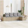 5-delars Trädgårdsoffgrupp med kuddar i beige poly-rattan vidaXL 239 x 117 x 85 cm – miniatyr 1