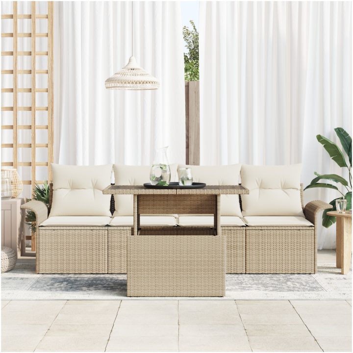 5-delars trädgårdsoffgrupp med kuddar i beige polyrotting vidaXL 100 x 55 x 73 cm – bild 3