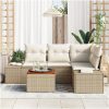 5-delars trädgårdsoffor med kuddar i beige poly-rattan och akacia vidaXL 55 x 55 x 37 cm – miniatyr 3