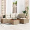 5-delars trädgårdsoffor med kuddar i beige poly-rattan och akacia vidaXL 55 x 55 x 37 cm – miniatyr 1