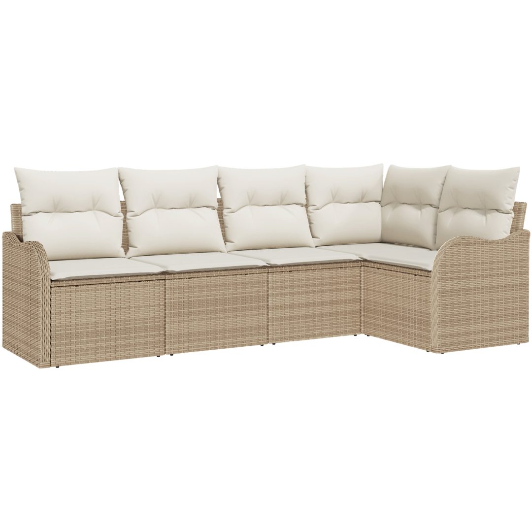 5 Delars Trädgårdsoffset Med Kuddar Beige Poly Rattan vidaXL Stor – bild 2
