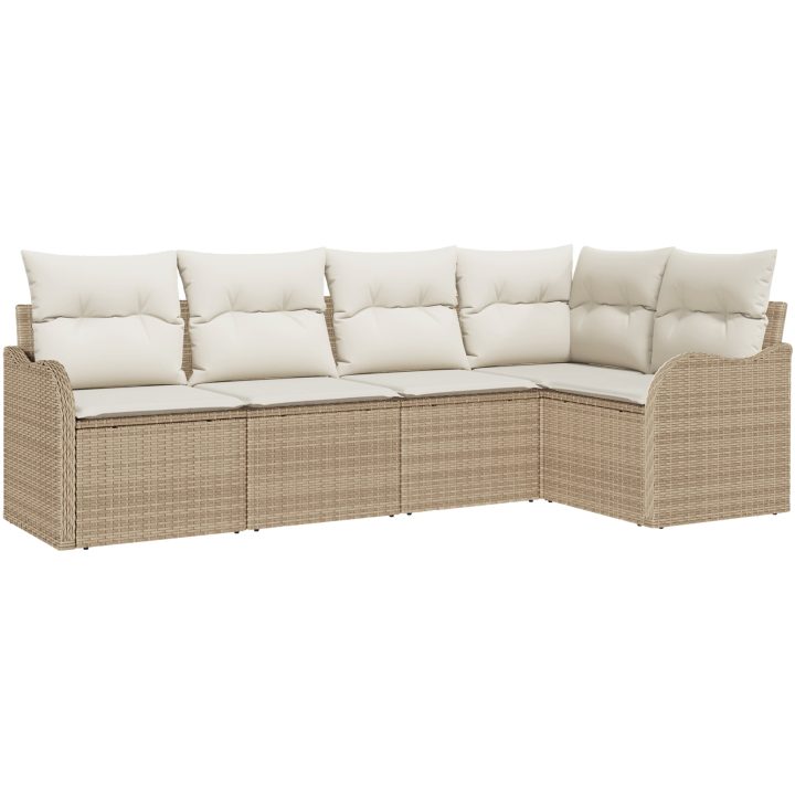 5 Delars Trädgårdsoffset Med Kuddar Beige Poly Rattan vidaXL Stor – bild 2