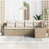 5 Delars Trädgårdsoffset Med Kuddar Beige Poly Rattan vidaXL Stor – miniatyr 3