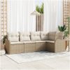5 Delars Trädgårdsoffset Med Kuddar Beige Poly Rattan vidaXL Stor – miniatyr 1