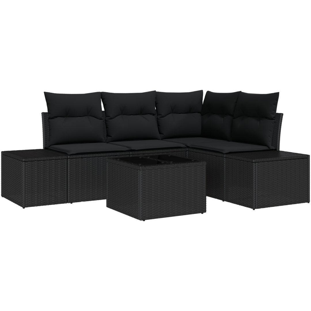5-delars trädgårdsoffset med kuddar beige polyrotting vidaXL 209 x 154 x 85 cm – bild 2