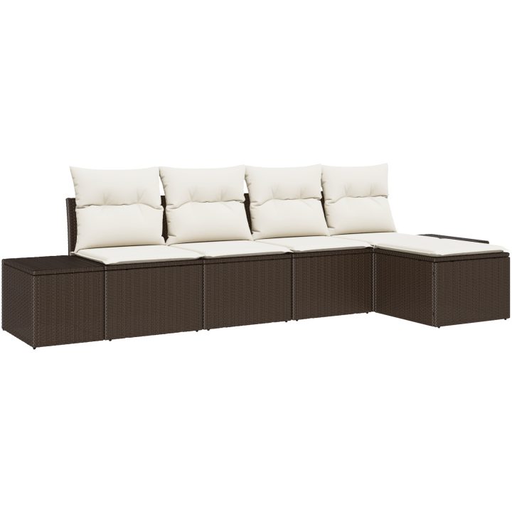 5-delars trädgårdsoffset med kuddar brun polyrotting vidaXL 294 x 117 x 85 cm – bild 2