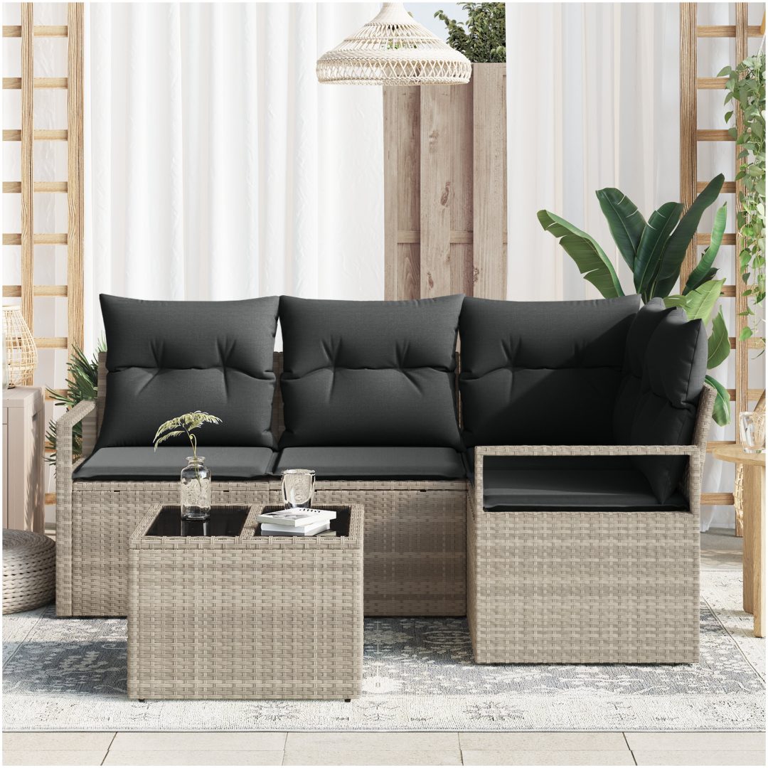 5 Delars Trädgårdsoffset Med Kuddar Grå Poly Rattan vidaXL Stor – bild 3
