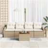 5-delars Trädgårdsoffset med kuddar i beige poly rattan och akacia vidaXL 55 x 55 x 37 cm – miniatyr 3